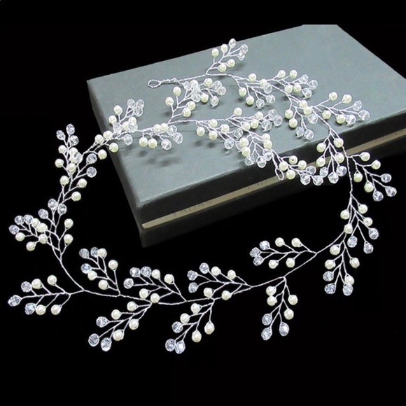 Bridal Pearl and Crystal Vine Head Piece - Picture 3 of 6